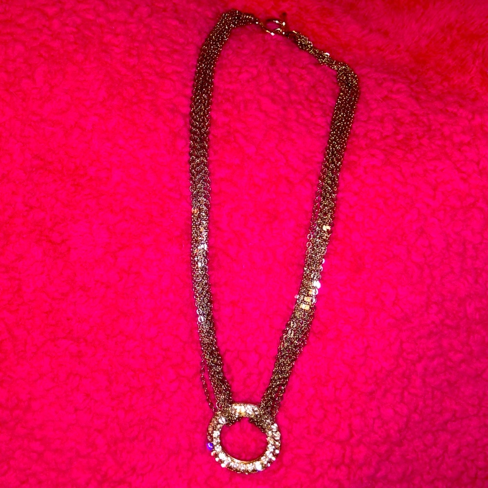 Beautiful 🤩 multi strand necklace vintage with crystal pendant circle,